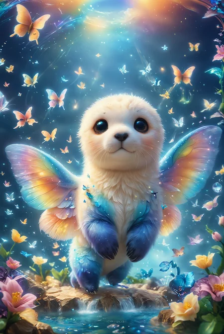 a cute baby seal with butterfly wings flying over a rainbow wonderland.,
photography, Natural geographic photo, Hyper-realistic, 16k resolution, (masterpiece, award winning artwork), many details, extreme detailed, full of details, Wide range of colors, high Dynamic,
<lora:add-detail-xl:2> <lora:SDXLFaeTastic2400:0.8> Faetastic <lora:zhibi:1> zhibi, <lora:ArsMJStyle_-_CuteSDXL:1> ArsMJStyle, Cute