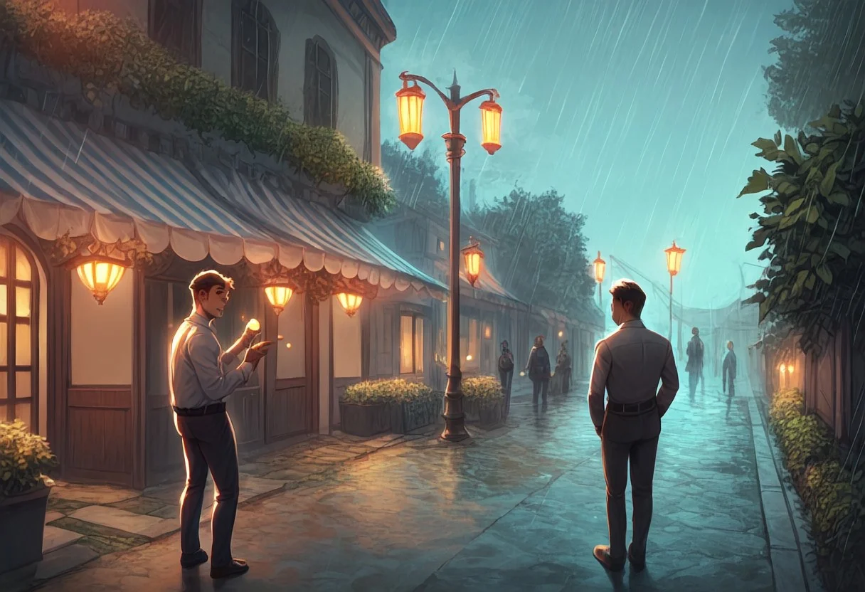 score_9, score_8_up, score_8. score_9, score_8_up, score_7_up, masterpiece, 4k, high quality, (best quality:1.1),anime, beautiful drawing, On a somber, rain-soaked street, a heartbroken man gazes up at the sky, tears mingling with raindrops as he contemplates what lies ahead. The scene comes to life with vivid hues and emotions, capturing the raw vulnerability of the moment. In this evocative painting, the man's disheveled appearance and pained expression are highlighted by the gentle glow of streetlights reflecting off wet pavement. The viewer is drawn into the melancholic atmosphere, feeling the weight of the man's sorrow and uncertainty in the beautifully rendered image.On a somber, rain-soaked street, a heartbroken man gazes up at the sky, tears mingling with raindrops as he contemplates what lies ahead. The scene comes to life with vivid hues and emotions, capturing the raw vulnerability of the moment. In this evocative painting, the man's disheveled appearance and pained expression are highlighted by the gentle glow of streetlights reflecting off wet pavement. The viewer is drawn into the melancholic atmosphere, feeling the weight of the man's sorrow and uncertainty in the beautifully rendered image.