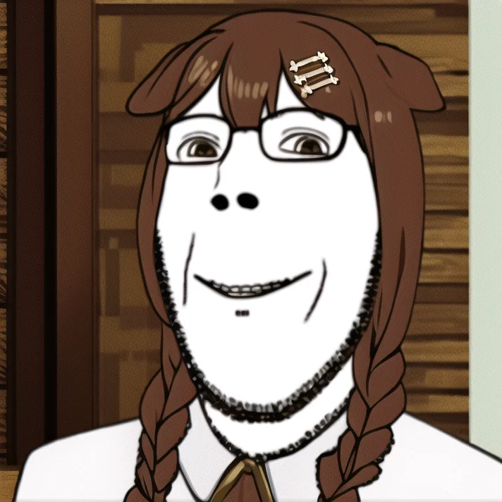 masterpiece, best quality, absurdres, Korone, solo, indoors, smile, dog girl, dog ears, twin braids, sidelocks, hair ornament, detailed face, detailed eyes,, absurd_res, glasses, stubble, smile <lora:Soy:0.9> <lora:inugamiKorone_v10:0.9>