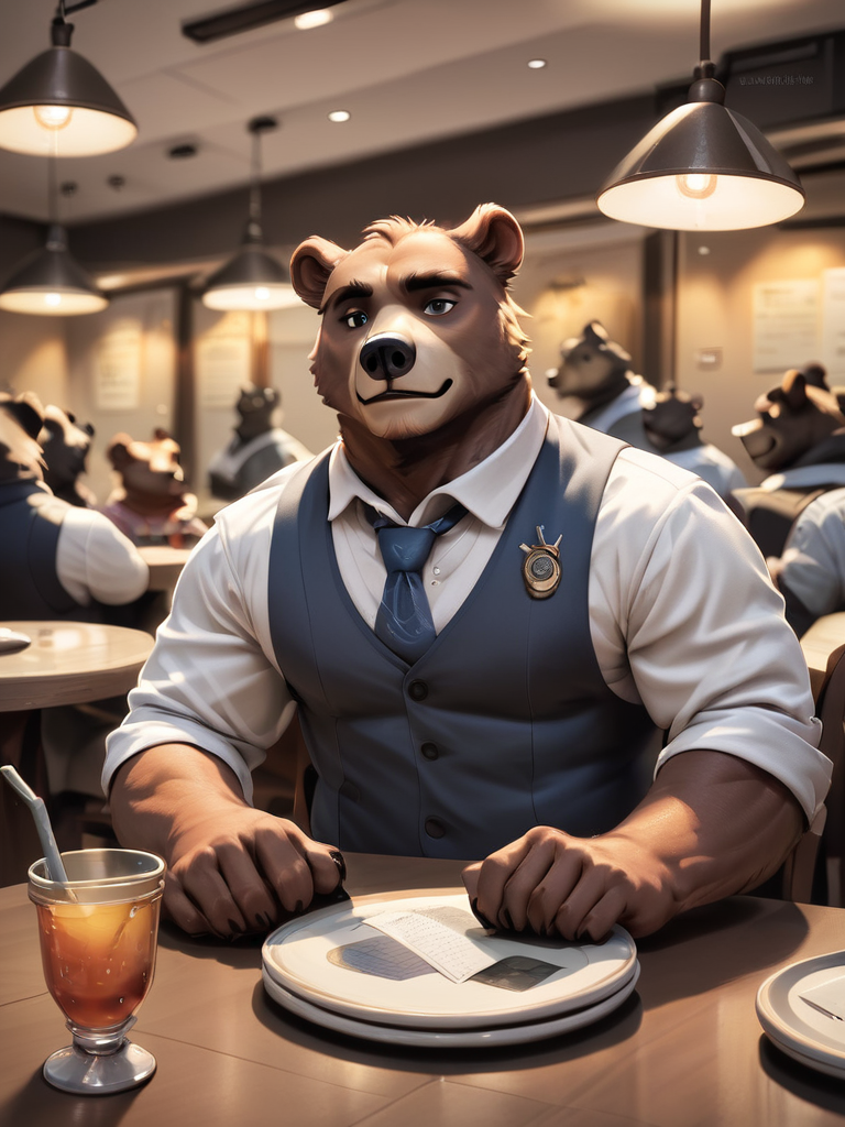 <lora:Realistic_2.5DAnime_Merge1>,score_9,score_8_up,score_7_up,score_6_up,score_5_up,score_4_up,source_furry,gentleman bear sit at a table at a cafe,bear,gentleman,solo focus,rating_safe,