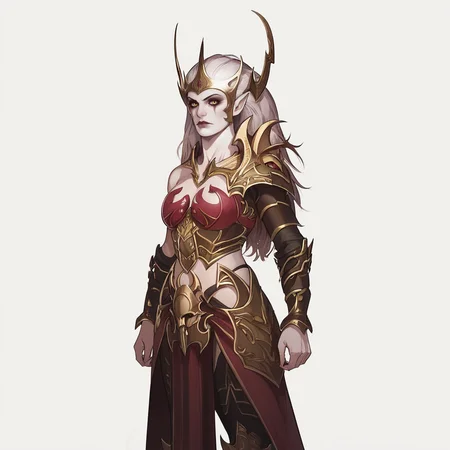 score_9, score_8_up, score_7_up, score_6_up, cowboy shot, warm lighting,
DeathHag, pointy ears, armor, helmet, voluptuous, mature woman,
looking at viewer, arms at sides,
blank white background,
 <lora:Death_Hag:0.9>