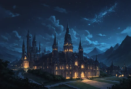 score_9, score_8_up, score_7_up, at night, starry sky, cloud, cloudy sky, night, high contrast, landscape, modern architecture, (gothic cathedral, gothic architecture:1.2), mountains, brutalist architecture, european architecture, european,
<lora:ScenicHorizonsV2:0.6>
