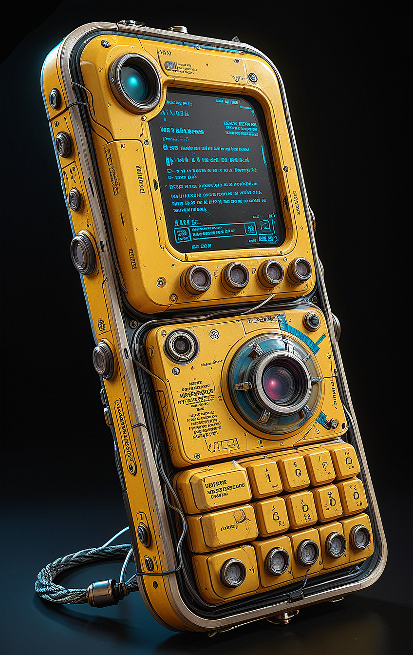 (in ARTIST style:1.4), (masterpiece:1.7),
cute 1girl with (science fiction texture, science fiction skin, science fiction, someplastic, no humans, black background, simple background, phone, still life, cable, screen, cellphone, english text, old style, old phone, device, wearable item) armour, tiny waist,
(masterpiece:1.8), (highest detailed:1.8), (angle:1.8), perfectly lighted, (contrast), (saturated), (((sharp focus))),
(hyperdetailed:1.3), (intricate details:1.2), (Refined details:1.3), (best quality:1.5), highly detailed textures, vibrant colors,
<lora:add-detail-xl:1> (ultra sharp focus:1.8), (detailed skin:1.8), (detailed windows:1.8), (thin lines:1.8), (best quality:1.8),
<lora:Apparatus_-_Traction_City_Walkers_Vehicles:0.7>,
<lora:Someplastic:0.7>,