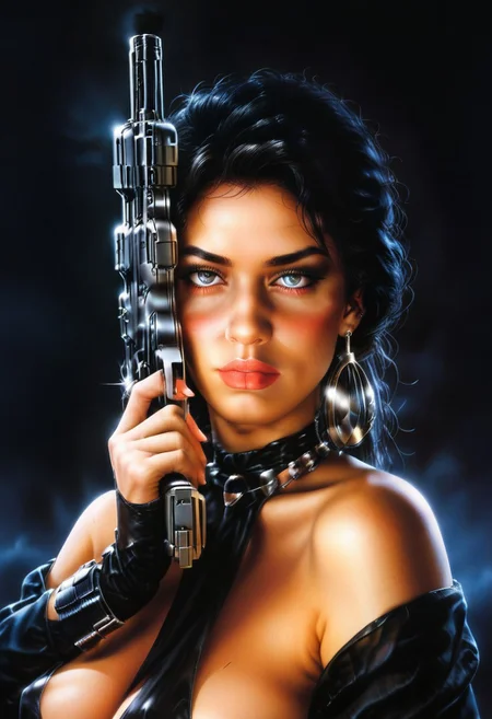 concept art, realistic, dark theme, low light, Fixhand. 1girl, solo, 18 years old.
Gorgeous sexy female. Beautiful feminine face,
SFFirearm, Heavy Pistol, holding Heavy Pistol.
