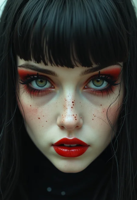 hyperrealistic close-up portrait of a young beautiful goth woman by greg martin and will eisner and jean leon gerome