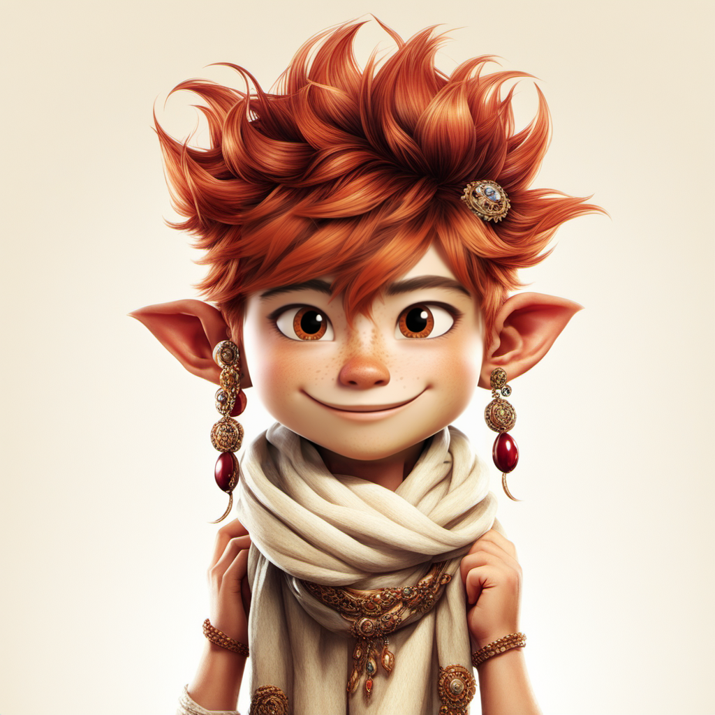 <lora:xiaoka:0.9>,xh,solo,male focus,1boy,freckles,smile,red hair,upper body,jewelry,looking at viewer,scarf,simple background,earrings,brown eyes,white background,