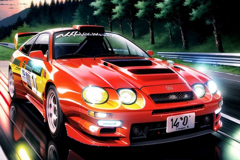 masterpiece,best quality,official art,extremely detailed CG unity 8k wallpaper,illustration, ((TUNED RALLY car)), bright, sports car, vehicle focus, road, ((need for speed)),((NFS)), moving, wet, (((NIGHT))),neon lights,drift,  <lora:CELICA6:0.8>, (CELICA6) <lora:urushisato:1> ((urushisato))