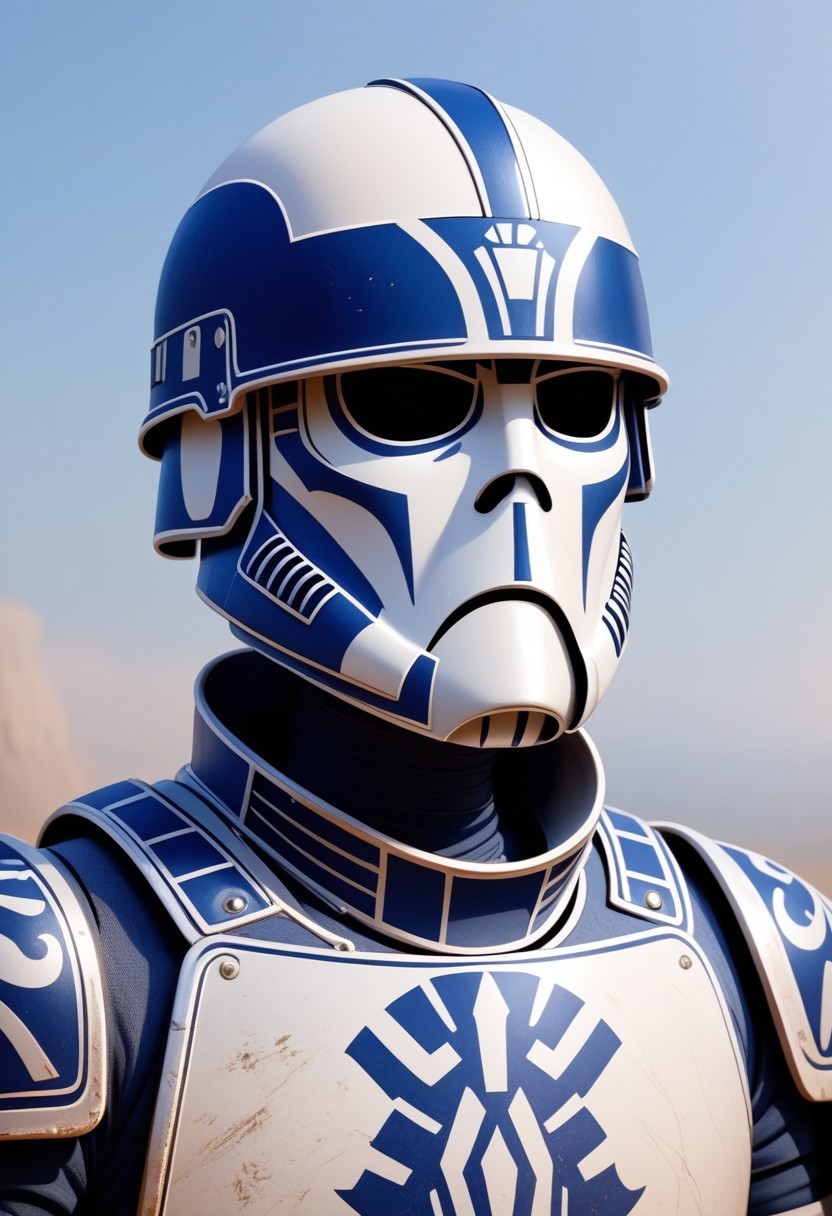 PonyXLV6_Scores BREAK end_delft_morph, made of porcelain, blue and white porcelain,  armor, solo, full armor, Star Wars Storm Trooper made of delft porcelain, helmet, 1other, shoulder armor, upper body, pauldrons, ambiguous gender, helm, breastplate,  portrait, knight, delft porcelain, made of porcelain, blue and white porcelain, delaware porcelain