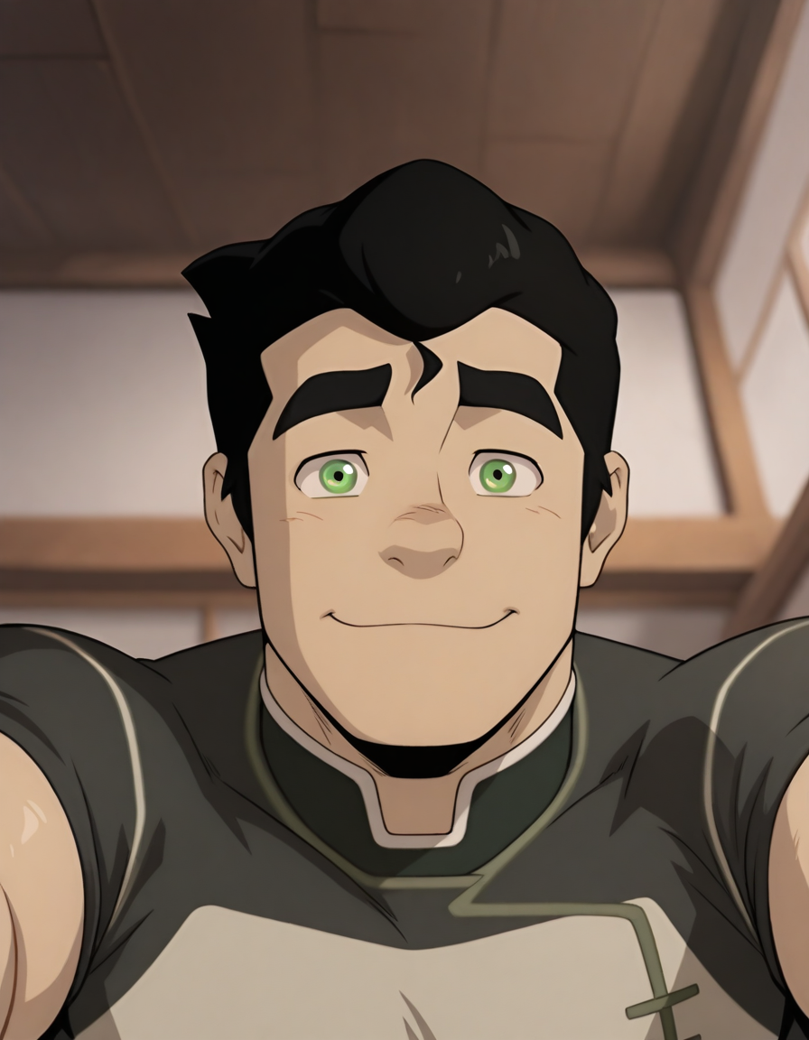 masterpiece, best quality, amazing quality, <lora:Bolin_IL:1>, Bolin-ARAI-IL, 1boy, solo, male focus, black hair, short hair, green eyes, muscular, smile, shirt, looking at viewer, close up, <lora:cfg_scale_boost:0.4>