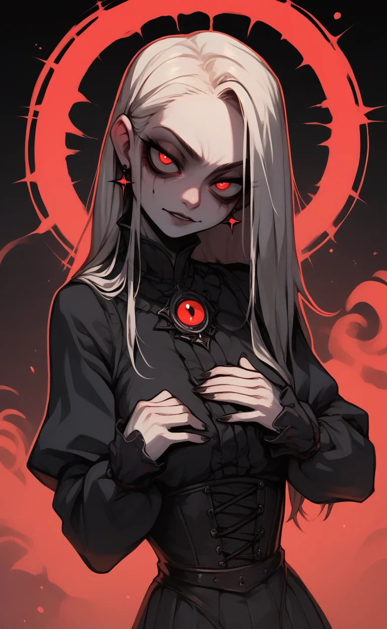 score_9, score_8_up, score_7_up, score_6_up, score_5_up, score_4_up, BREAK
<lora:Gothic:1>,1gothic1,
1girl, red eyes, red outline, black background,