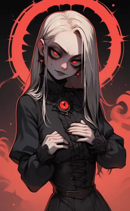 score_9, score_8_up, score_7_up, score_6_up, score_5_up, score_4_up, BREAK
 <lora:Gothic:1>,1gothic1,
1girl, red eyes, red outline, black background,