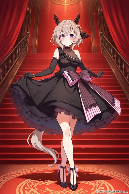 masterpiece,best quality,very aesthetic,absurdres,highres,newest,official art,official style,
uncensored,
1girl,solo,
crc wedding,curren chan (umamusume),
animal ears,blush,dress,elbow gloves,gloves,grey hair,hair ornament,
horse ears,horse tail,ribbon,short hair,tail,wedding dress,black dress,black gloves,long dress,
bow,ear covers,ear ornament,horse girl,official alternate costume,
purple eyes,detached sleeves,bare shoulders,black footwear,dress bow,
frilled dress,frills,high heels,see-through,see-through cleavage,see-through dress,
sleeveless,sleeveless dress,black choker,bracelet,choker,bangs,violet eyes,
eye_focus,<lora:eye_focus:1>,
<lora:umamusume_curren_chan_ill_v1.0:1>,