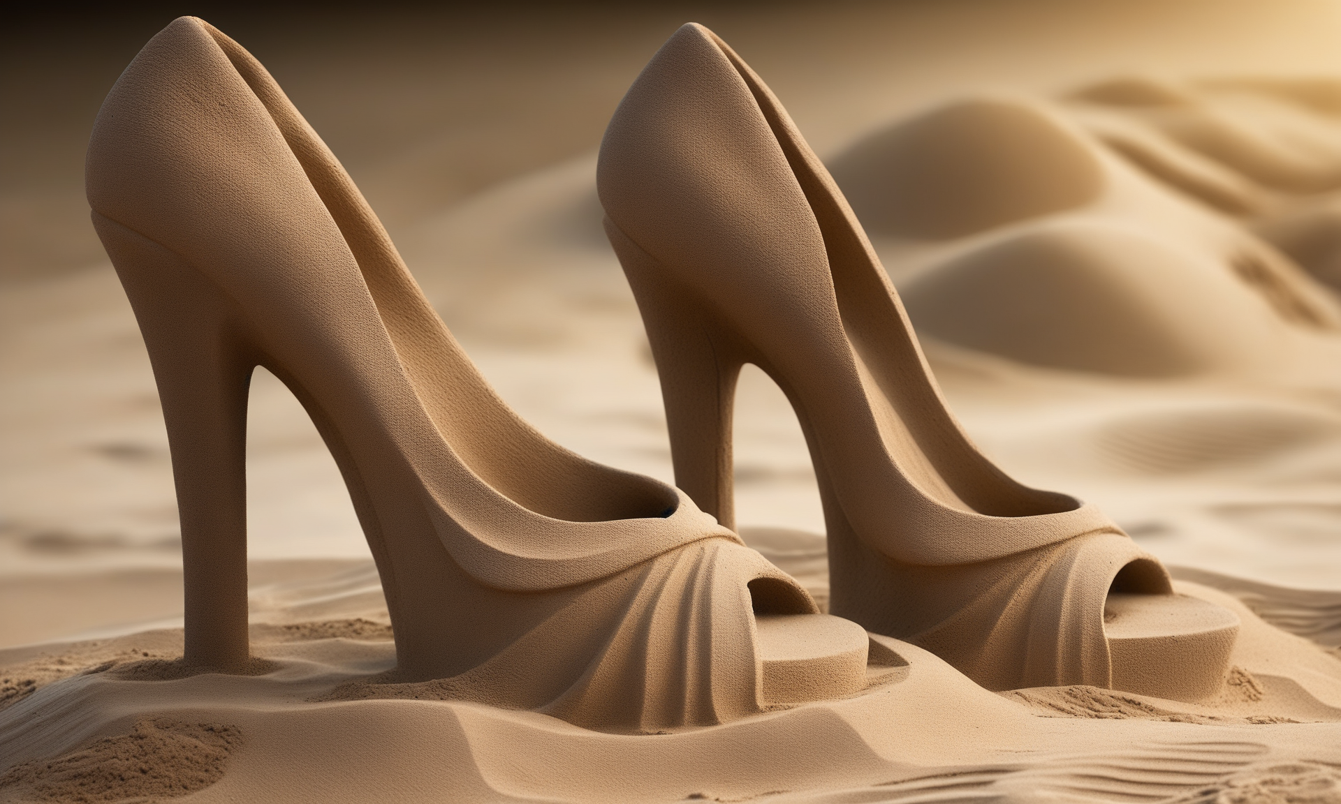 <lora:sandsculpturecd_xl-000006:0.6>,a pair of high heels statue made of sand sculpture on sandbeach,full body,sandsculpturecd_xl,outdoors,(Unbelievable Digital Artwork:1.3),CGSociety,ArtStation,master works, emotional, harmonious, high budget, moody, epic, gorgeous, perfect lighting, realistic, photorealistic, photographic, photo (medium),real, moody lighting, volumetric lighting, reality ray tracing, 8K, HDR, UHD, masterpiece, best quality, highly detailed, high resolution, finely detail, extremely detailed, ultra detailed, wallpaper