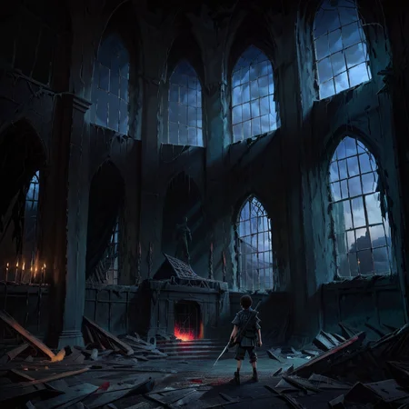 Masterpiece,absurd resolution,8k,high resolution,
NightScapes,solo,1boy,standing,weapon,indoors,window,scenery,dark,ruins
, <lora:NightScapes_XL14:0.8>