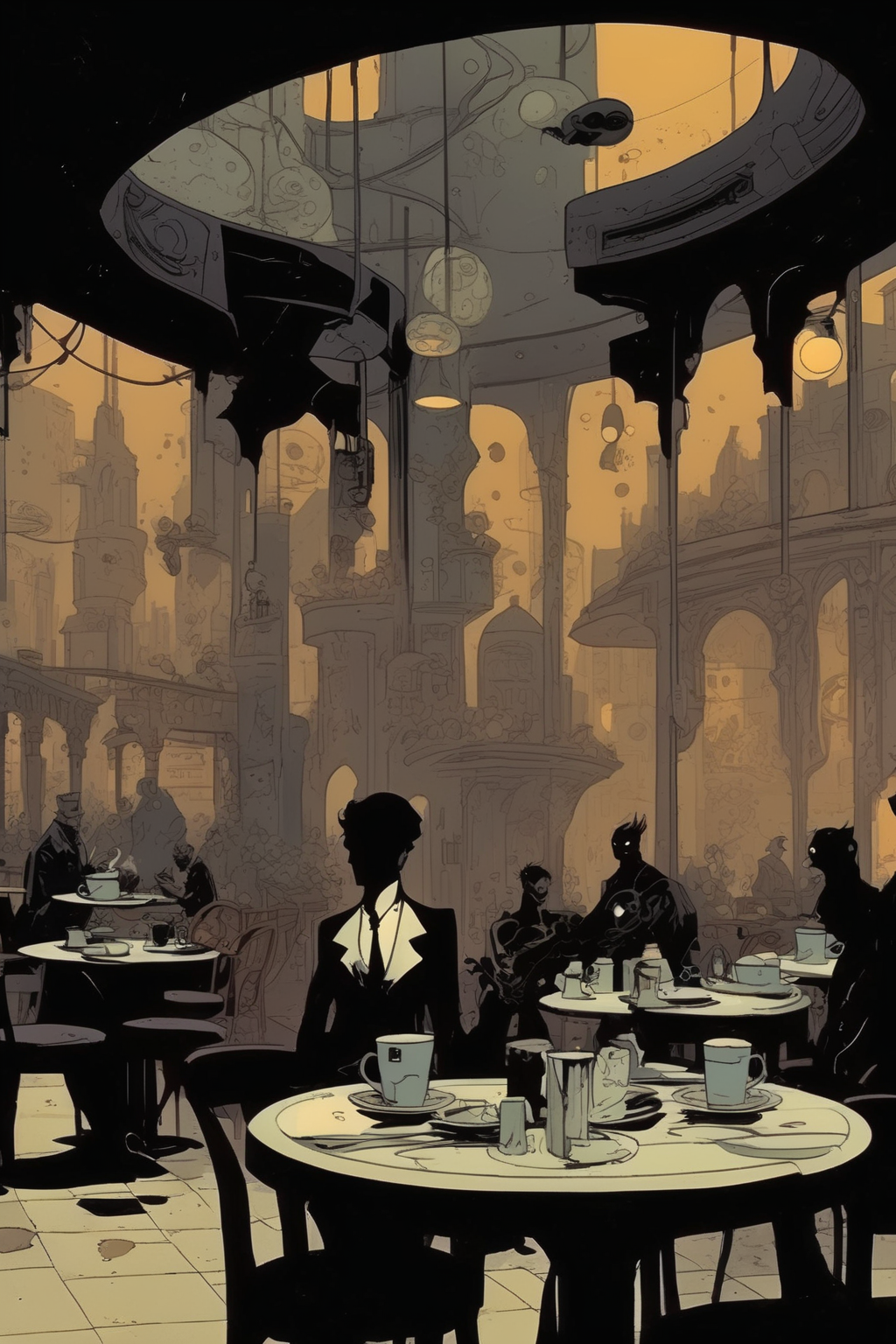 <lora:Mike Mignola Style:1>Mike Mignola Style - probably the best caf in the world. Romanticism modern futuristic chab