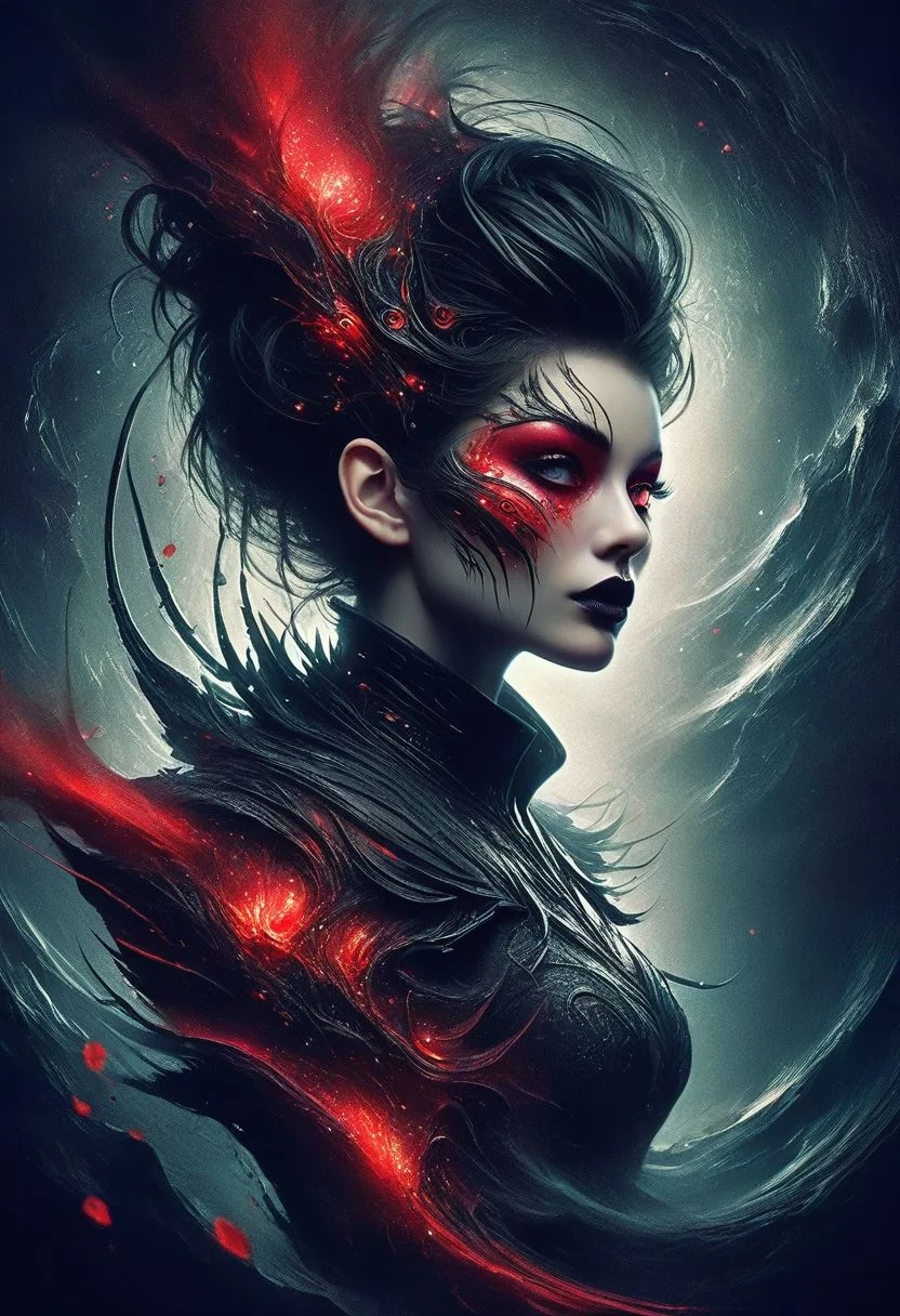 A captivating minimalistic and surreal illustration of a detailed lipstick with red dust under and above it. The lipstick is rendered in a vivid, single color, emphasizing its futuristic and innovative aspects. The red dust appears to be suspended in the air, creating a sense of wonder and magic. The overall ambiance of the illustration is clean, modern, and abstract, with a touch of surrealism., illustration
