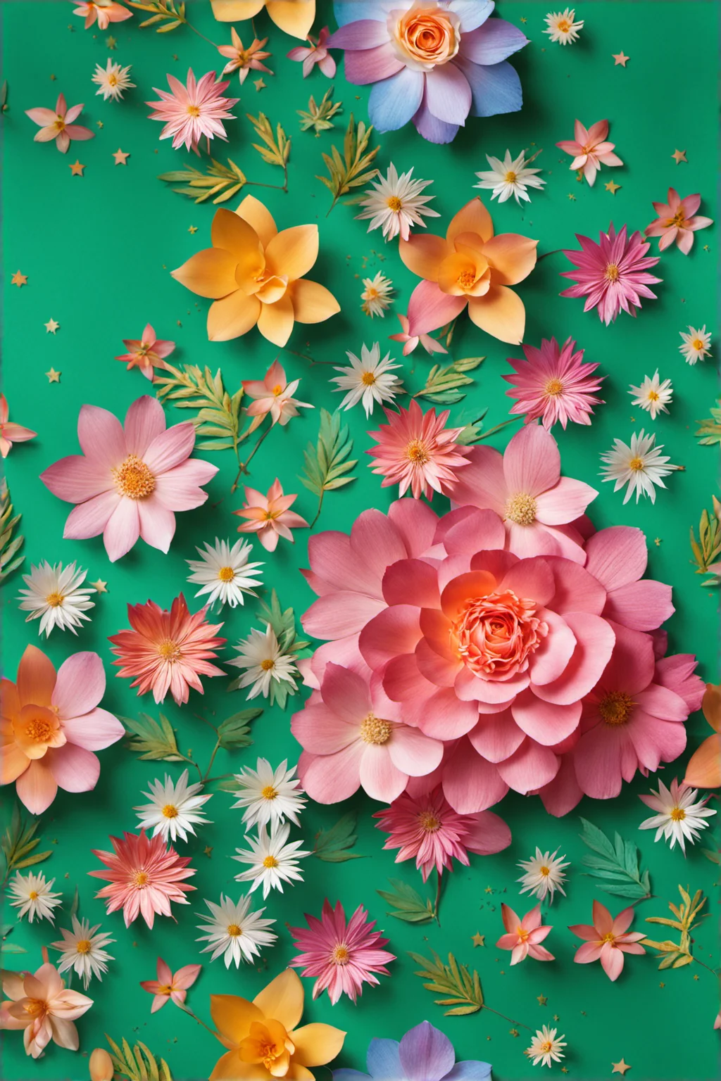 <lora:jing:0.9>,YJ,flower,pink flower,gradient,starry background,leaf,white flower,pink rose,green background,red flower,yellow flower,purple flower,orange flower,blue gradient background,