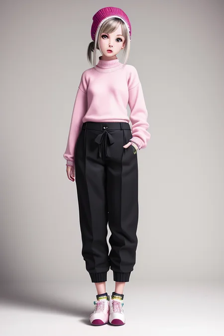 (bada-club:1.0) 1girl woman by bada-club, with pants and a sweater and shoes