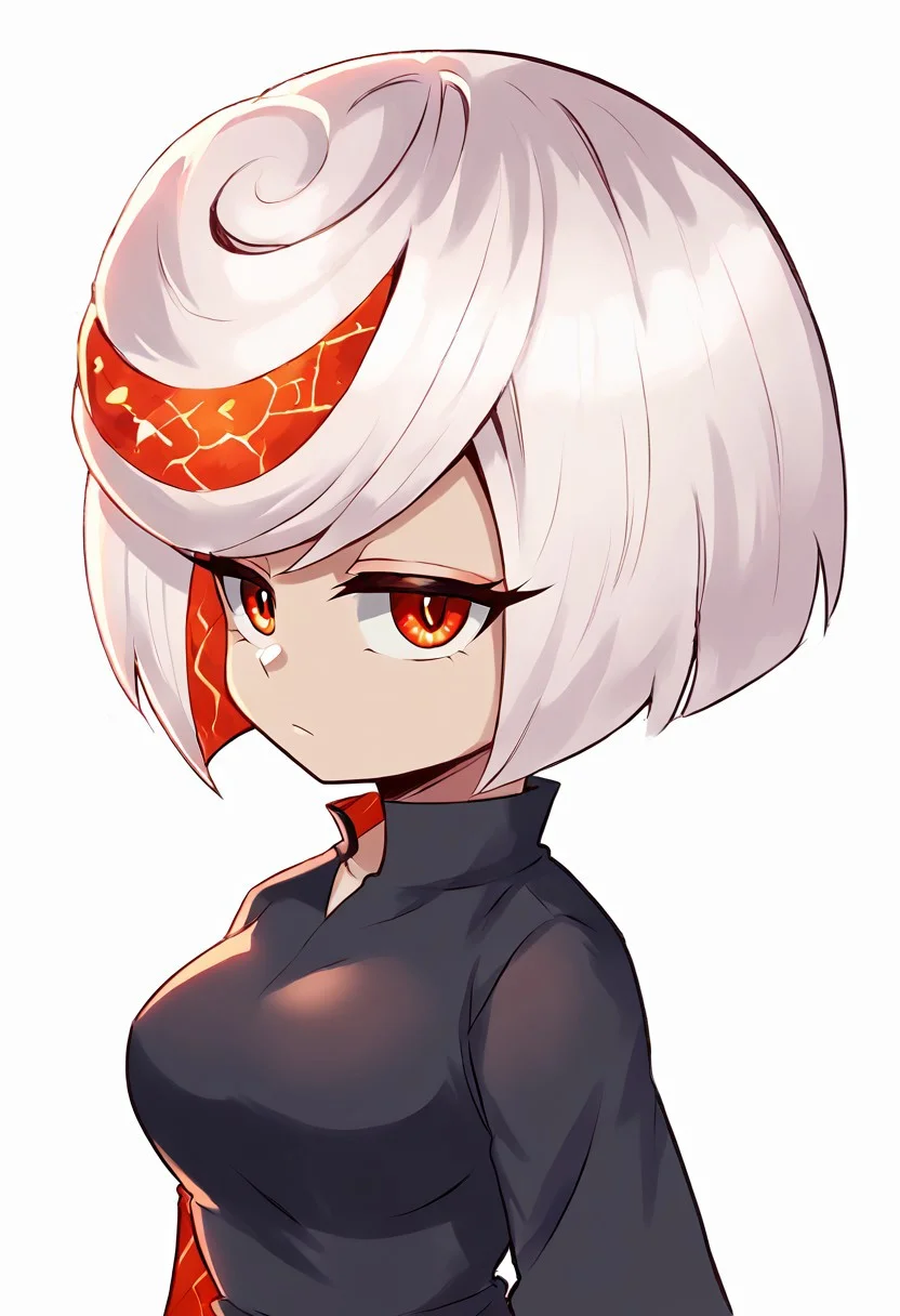 score_9, score_8_up, score_7_up, source_anime, sage, sage (sonic), short, adorable, black dress, cold expression, red eyes, looking at viewer, white hair, adorable, cute, short stacked, big eyes, smaller body, large head, artist: sunnysundown, sunnysundown, sundown, blank background, white background, big head, half closed eyes, big breasts,
