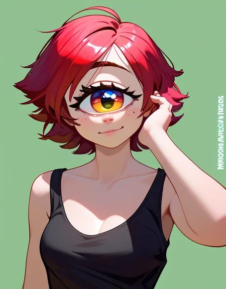 zPDXL2, <lora:MonoeyeV1:1>, m0noeye, monoeye, cyclops,
1girl, cute face, detailed eye, black tank-top, no bra, upper body
