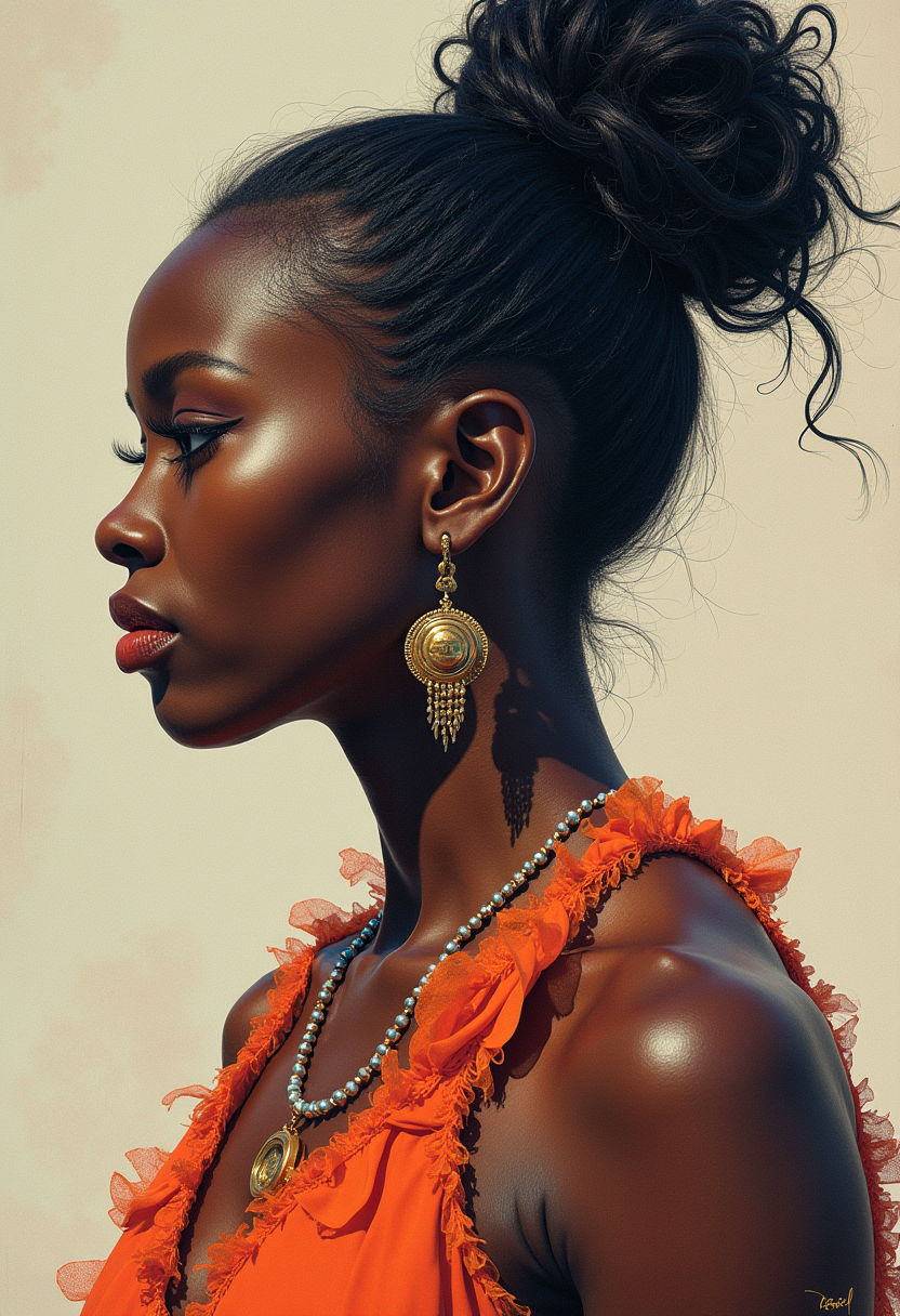 lithography print, Pastels artwork, rendered in cinema4d, CMYK Colors, epic fantasy, Chalk painting, Medieval art, Film grain, RTX, Saturated, flat lighting, Sunlight, three colors, beefy Senegalese Sister Hunting, the Sister is very Arrogant and Elegant, ð¤¢, glamour pose, Messy bun hair, Cutepunk, sgraffito, Deathpunk, in style of The Arnolfini Portrait, Neutral and Silver hue, dripping with electric indigo, award winning, grand illumination, great light, luxurious sharp focus, perfect background, original, magic atmosphere