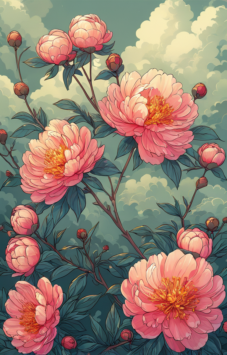 masterpiece,best quality,<lora:tbh43-sdxl:0.9>,illustration, decaying peonies