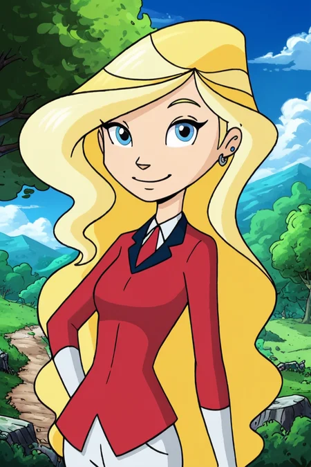 score_9, score_8_up, score_8, medium breasts, (curvy), cute, eyelashes, ,,, , zzSarahWhitney, blue eyes, blonde hair, long hair, red shirt, necktie, white pants, <lora:SarahWhitneyHorseland_PDXL:1.0>, , BREAK, smile, looking at viewer, cowboy shot, ,,, outdoors, sky, day, cloud, tree, blue sky, sunny, ,,, Expressiveh, ,,, <lora:Alola_Style_PDXL:0.8>, <lora:Expressive_H-000001:0.4>,
