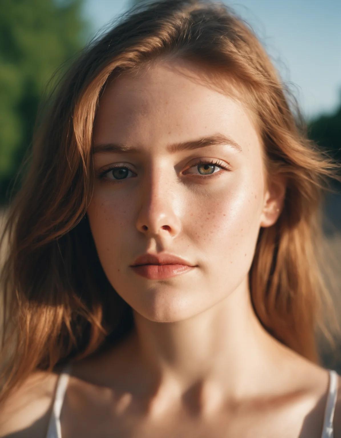 amateur cellphone flash photography (art by Mathias Goeritz:0.9) , photograph, Lush Girlfriend Petra Rotreklová , Rich Light brown hair, summer , Afternoon , tilt shift, sharp focus, specular lighting, film grain, Samsung Galaxy, F/5, (cinematic still:1.2), (freckles:0.5) . f8.0, samsung galaxy, noise, jpeg artefacts, poor lighting,  low light, underexposed, high contrast