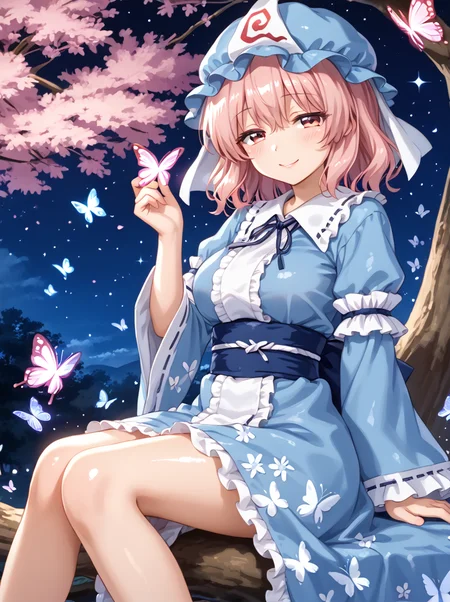 detailed background, shiny skin, posing,
<lora:thyuyuko.pony:1>,
thyuyuko, 
seductive smile, half-closed eyes, butterfly, glitters, sparkles, 
night, tree, sit,