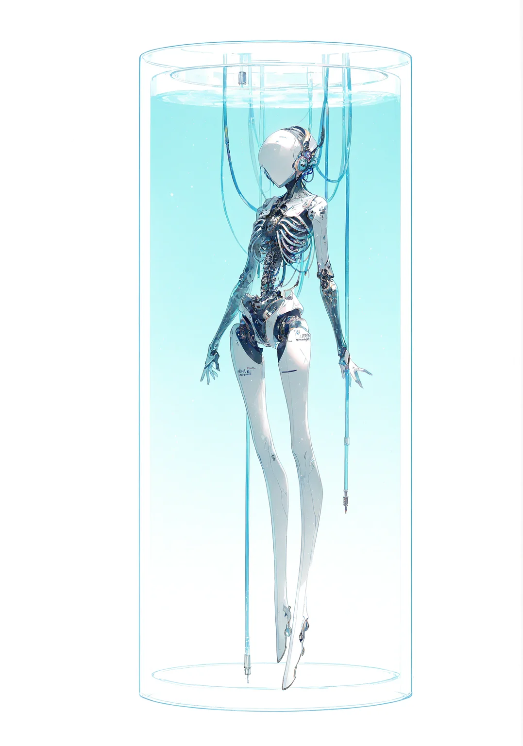 rella,(tidsean:0.9),
1other,solo,ribs,(faceless:1.2),mechanical parts, android,full body,[aqua twintails, hair_floating_upwards ,::12],( cable, wire:1.2),   in laboratory, in container,mechanization,machinery, masterpiece,best quality,year 2024,newest,highres,absurdres,very Aesthetic