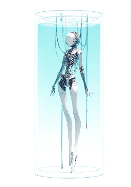 rella,(tidsean:0.9),
1other,solo,ribs,(faceless:1.2),mechanical parts, android,full body,[aqua twintails, hair_floating_upwards ,::12],( cable, wire:1.2),   in laboratory, in container,mechanization,machinery, masterpiece,best quality,year 2024,newest,highres,absurdres,very Aesthetic