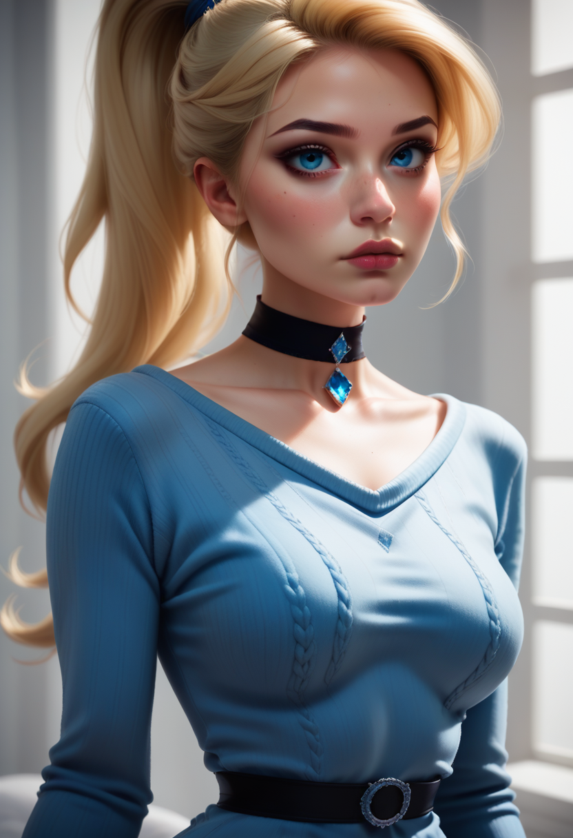 score_9, score_8_up, score_7_up,
1girl, solo, sexy sweater dress, blue dress, scoop neck, long sleeves, black choker, sapphire choker jewel,
<lora:Dark_Sapphire_Pony_v0.1:0.5> d4rks4pph1r3, blonde hair, ponytail, blue eyes,