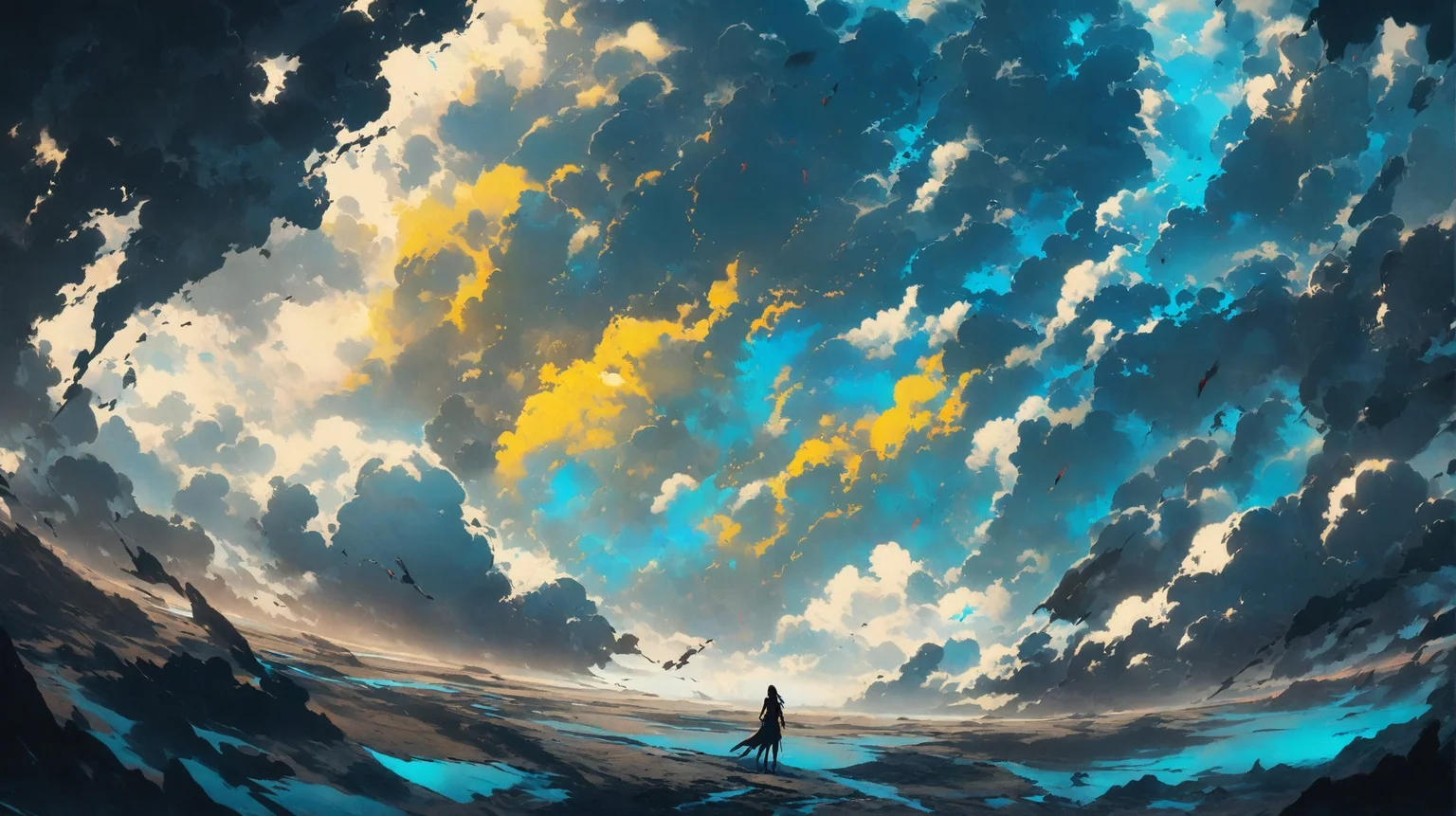 ethereal concept art of Japanese myths essence of air and wind, sky realms, clouds, vibrant turquoise yellow, japanese ink art style, by makoto shinkai,
highly detailed, moody, masterpiece, scenary