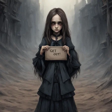 (((Ultra detailed, Megapixel)))
1girl, (((holding out a sign with text "GET*OUT"))), by charlie bowater and dan mumford and trevor Brown, hands, terror, gloomy, dark, blank face, no face, wasteland background, no mouth, no eyes, long hair