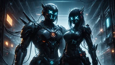 Techwear fashion (((Ultra-detailed, Hyper-realistic, 8k, highres, masterpiece))),(full length highly detailed intricate cyborg demonic-skeletal) (extremely tattered cloak),((highly detailed intricate tech body,vibrant colours,decaying parts, Intricate exposed wiring, exposed wires,exposed circuitry,electric glow)),((highly detailed cyber-skeletal head,signs of decay,exposed wiring, exposed wires,exposed circuitry,electric glowing eyes)),(((random pose))),in a highly detailed Labratory background with Test tubes,holographic screens,covered in pulsing electricity,cyber setting,cinematic,realistic,science fiction,dark colours,background light,<lora:add-detail-xl:1>,<lora:X:0.8>,<lora:cyberpunk:0.8>,tooimage,cyberpunk,futuristic city,<lora:PAseerçç§å¹»æºç²SciFiRobotic:0.8>, armor,bodysuit,mecha,robot, . Futuristic, cyberpunk, urban, tactical, sleek, dark, highly detailed