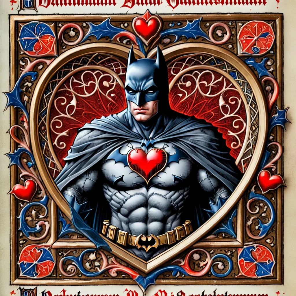 pam-mdvl batman, heart frame,texta,highly detailed, dynamic, masterpiece,intricate,hdr