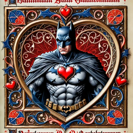pam-mdvl batman, heart frame,texta,highly detailed, dynamic, masterpiece,intricate,hdr