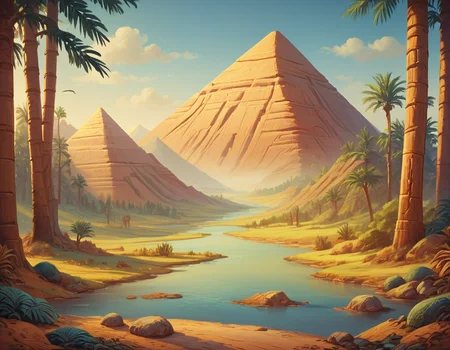 score_9, score_8_up, score_7_up, <lora:EgyptianWorldPony:1>, egyptianworld, forest with mountains and rivers,