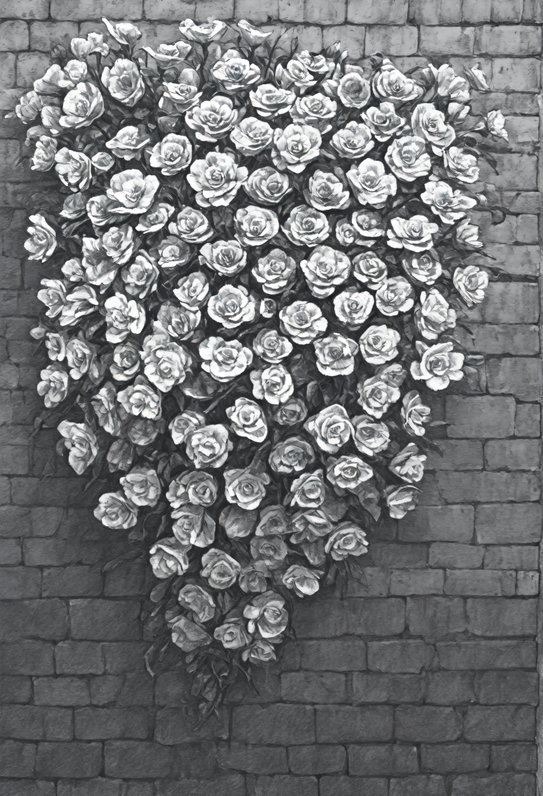 no human, brick wall, flower, very awa, masterpiece, best quality, highres, absurdres, <lora:SketchArtV2:1>, greyscale, monochrome, sk3tch, hatching/(texture/)