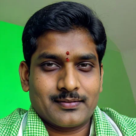 beautiful Bharat male looking directly at camera Indian wearing green colour lungi and cotton white colour shirt