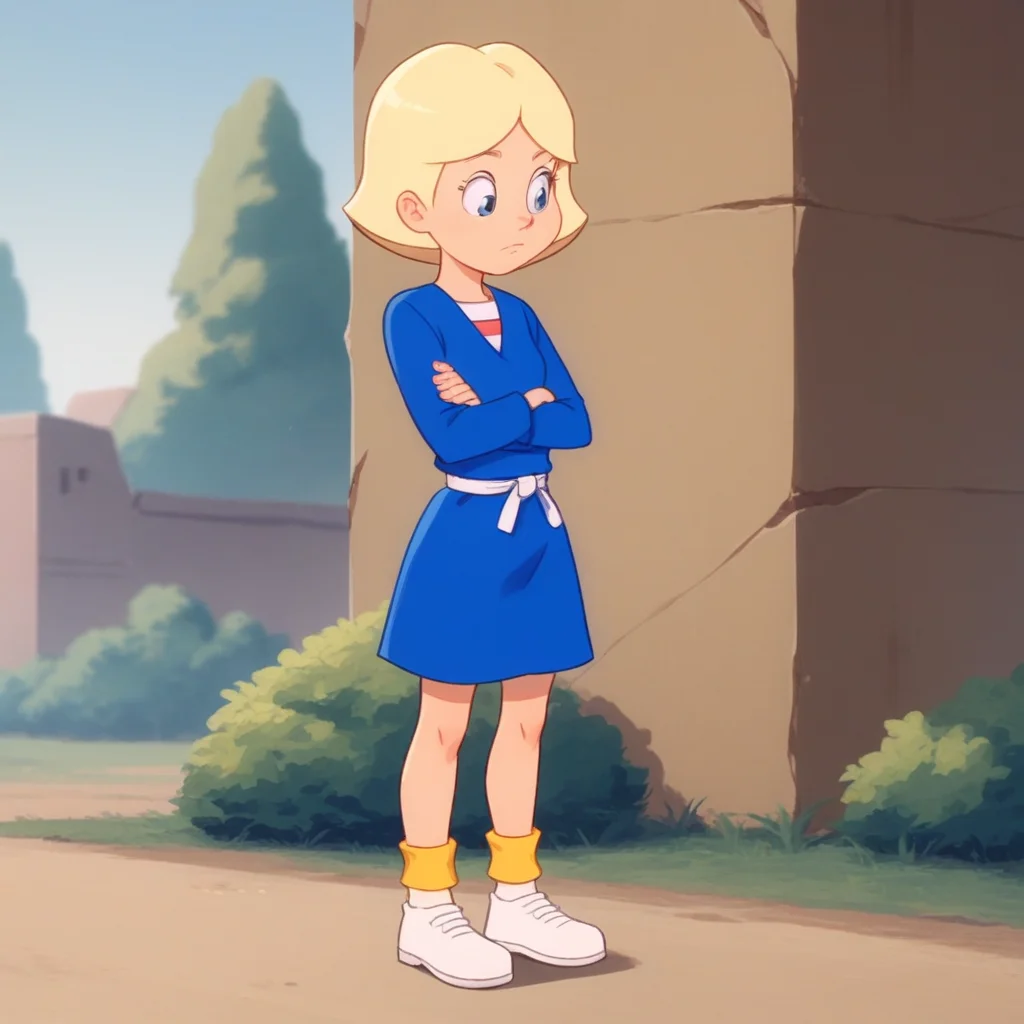 score_9_up, score_8_up, BREAK, JillSmith, 1girl, solo, short hair, blonde hair, blue eyes, blue dress, long sleeves, white belt, striped shirt, yellow buckle, white footwear, yellow socks, <lora:JillSmith_MPM_PXL_Leaf2:1>, full body, standing, outdoors, crossed arms,