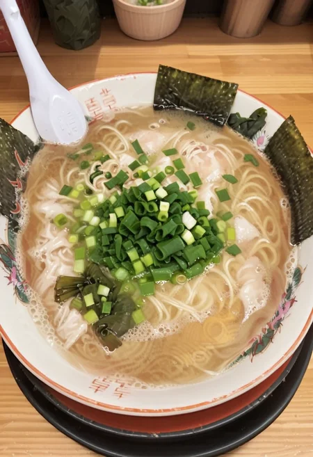 masterpiece, best quality, very aesthetic, absurdres,
shekarashika, ramen, noodles, food, bowl, food focus, spring onion, still life, seaweed, table, 
 <lora:shekarashika_SDXL_V1:1>