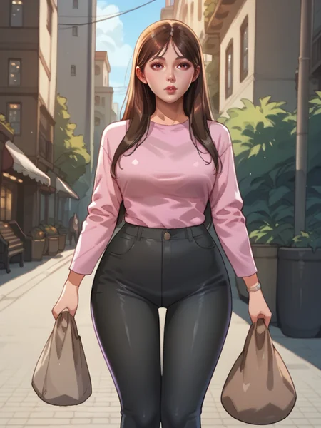 score_9, score_8_up, score_7_up, score_6_up, source_anime, <lora:neg4all_bdsqlsz_V3.5:2.0> Hayoung, 1girl, long hair, brown eyes, brown hair, bag, pink shirt, black pants, outdoors, long sleeves, thigh gap, standing, pantylines, lips
<lora:PGKYooHayeong-125reps-PROD:1>
