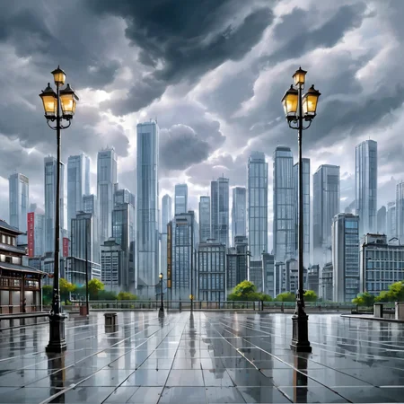 masterpiece,high detail,
 <lora:gits_style:0.8>,
gits95, scenery, building, no humans, sky, cloud, outdoors, lamppost, city, skyscraper, cloudy sky