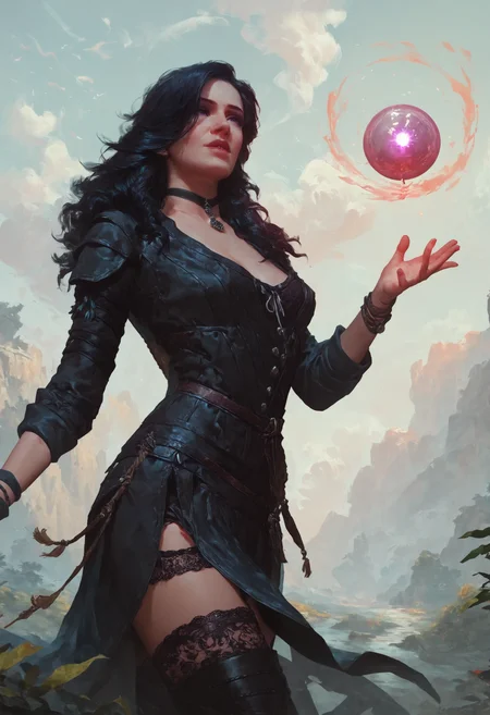 score_9, score_8_up, score_7_up, 1girl, yennefer_w3, magic, magic orb, <lora:Concept Art Style SDXL_LoRA_Pony Diffusion V6 XL:0.8>, concept art, <lora:witcher3_ciri_yen_triss_pony:0.6>