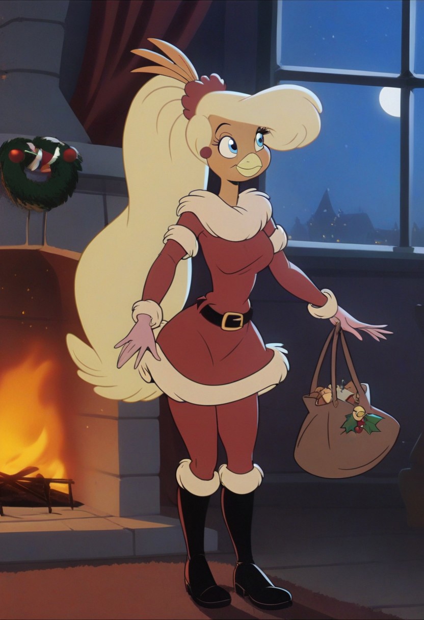 Goldie, big hair, beak, bird girl, solo, blonde hair,bird  girl, long hair,1girl, red dress, furry female, dress, smile, furry, solo, christmas,blue eyes, fur, night, fur trim, fire, fur-trimmed dress, long sleeves, window, breasts, boots, santa costume, standing, black footwear, fireplace, gloves, fur-trimmed sleeves,blonde hair, sky, star \(sky\), bag, alternate costume, looking to the side, closed mouth, night sky, belt, happy, santa dress, small breasts, indoors, medium breasts
score_9, score_8_up, score_7_up, score_6_up <lora:GoldieRockaPony1.0:0.8>