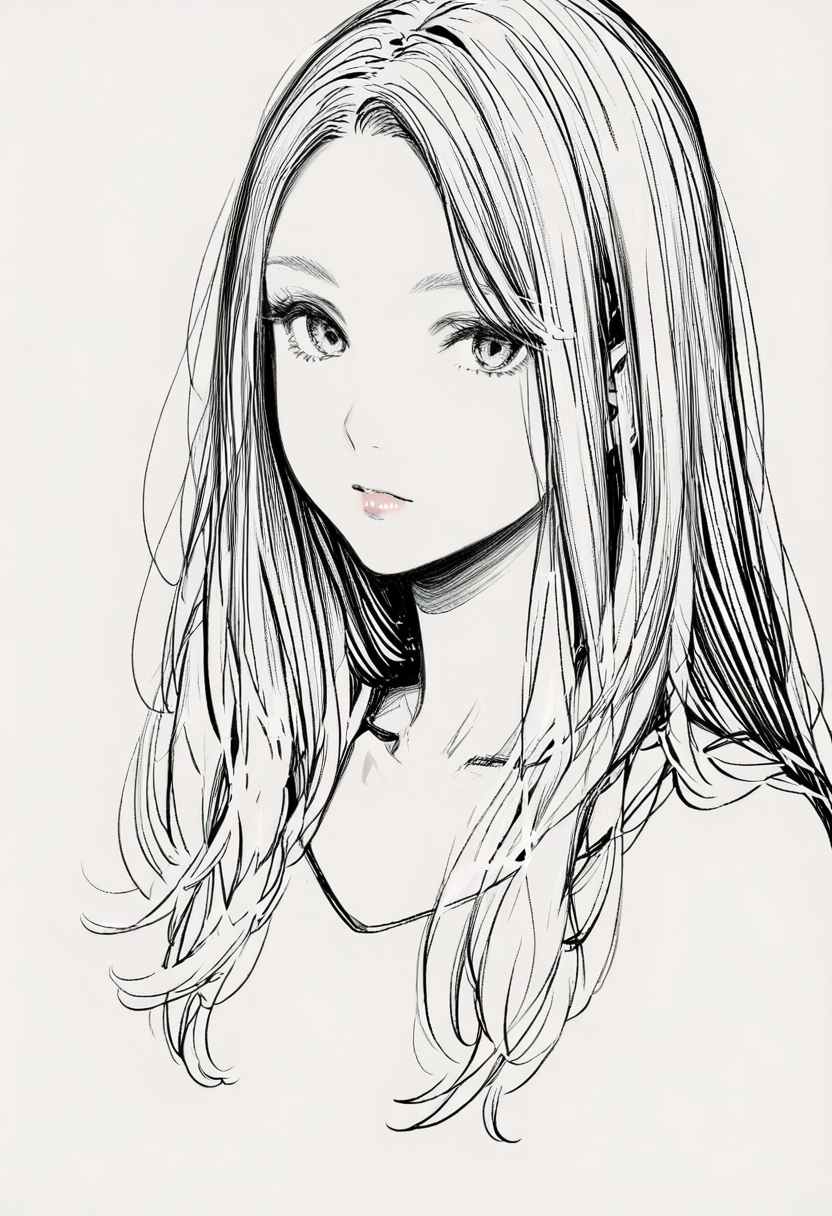 1girl, masterpiece, general, lineart, white background, simple background
