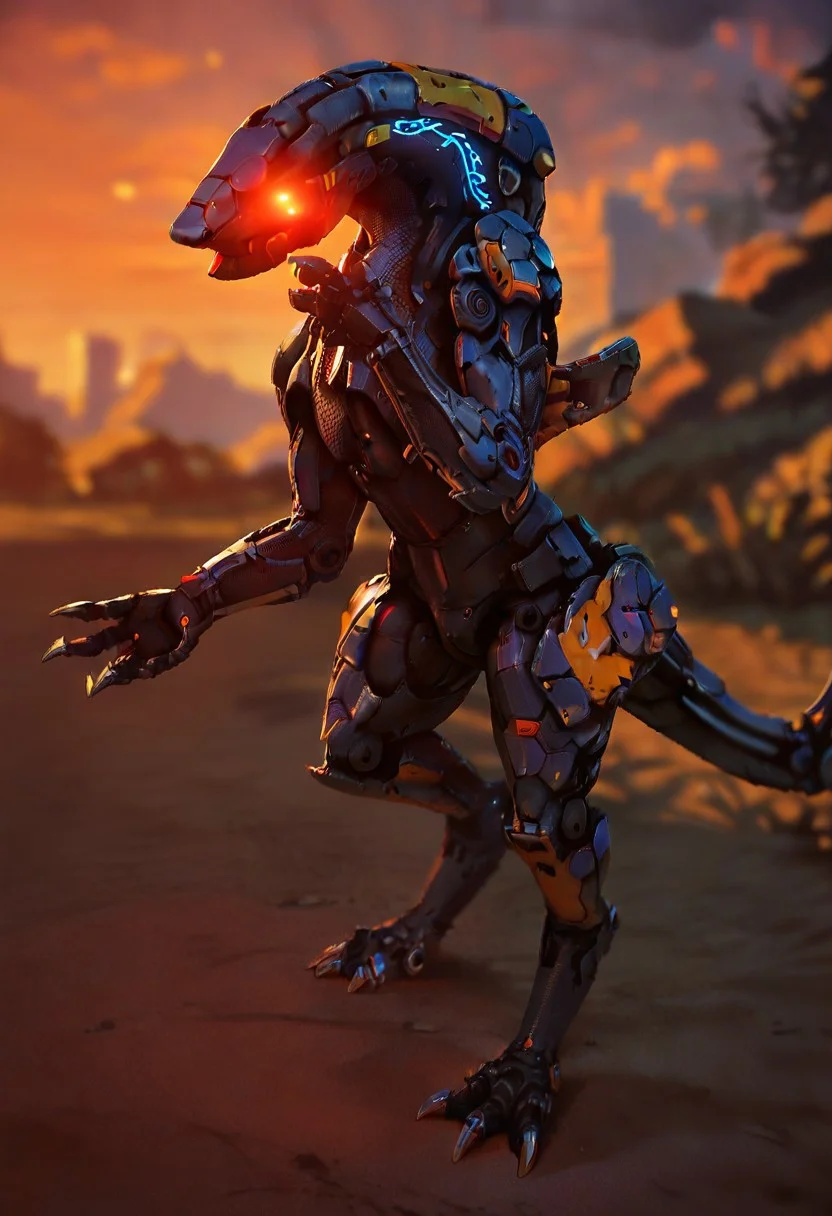 score_9_up, score_8_up, score_7_up, solo focus, full body, dynamic angle,
stalker, robot panther, black body, claws, glowing eyes, cat legs, long tail, ruined city, sunrise