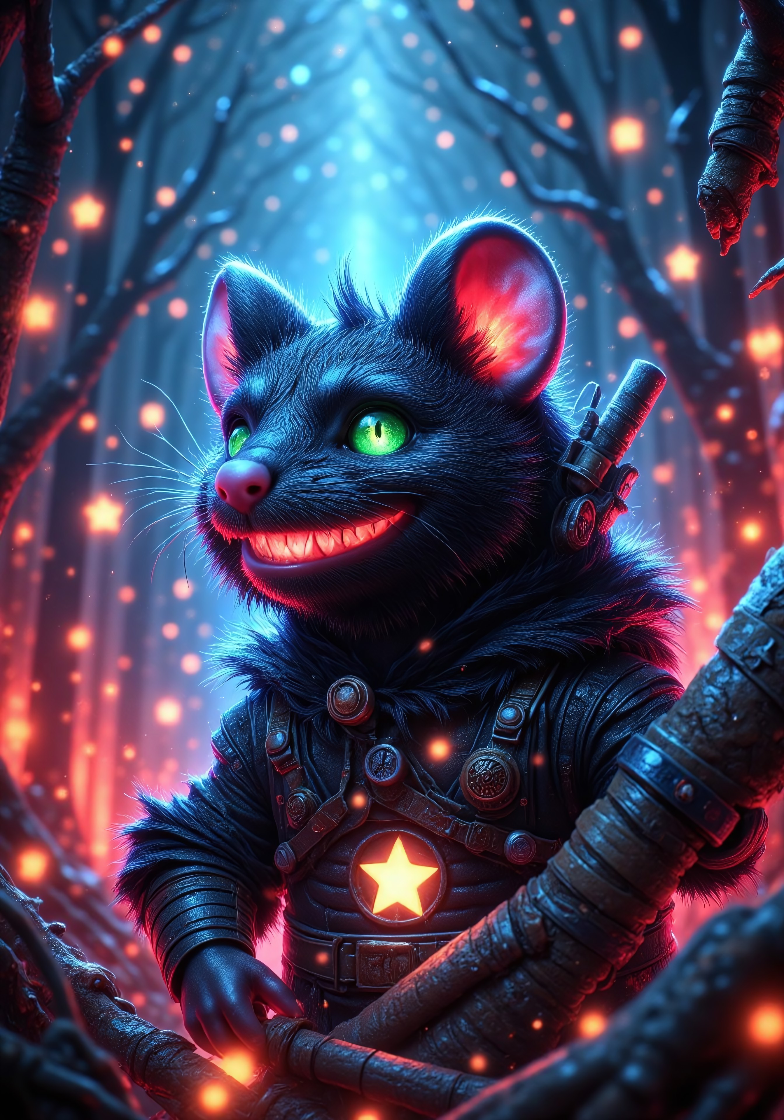aidmadalle3, aidmaimageupgrader, a high quality digital image of Metagalactic Ninja Rats Battle at the Edge of Time, they glow at night
