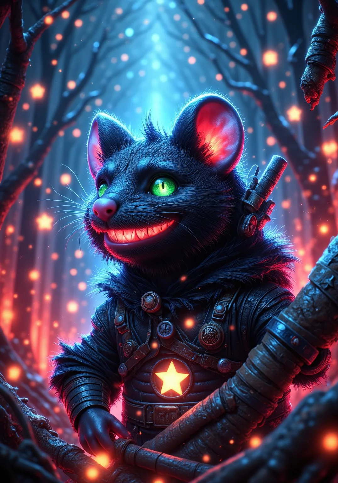 aidmadalle3, aidmaimageupgrader, a high quality digital image of Metagalactic Ninja Rats Battle at the Edge of Time, they glow at night